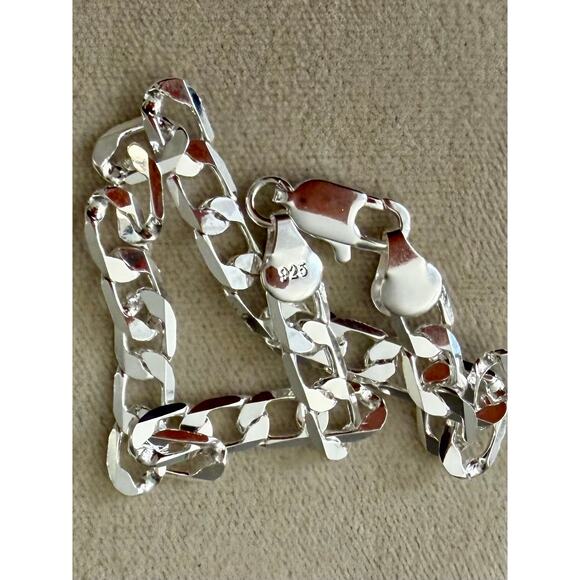 6MM 925Sterling Silver Cuban Chain flat Bracelet for Men &Women 20CM - Picture 4 of 7